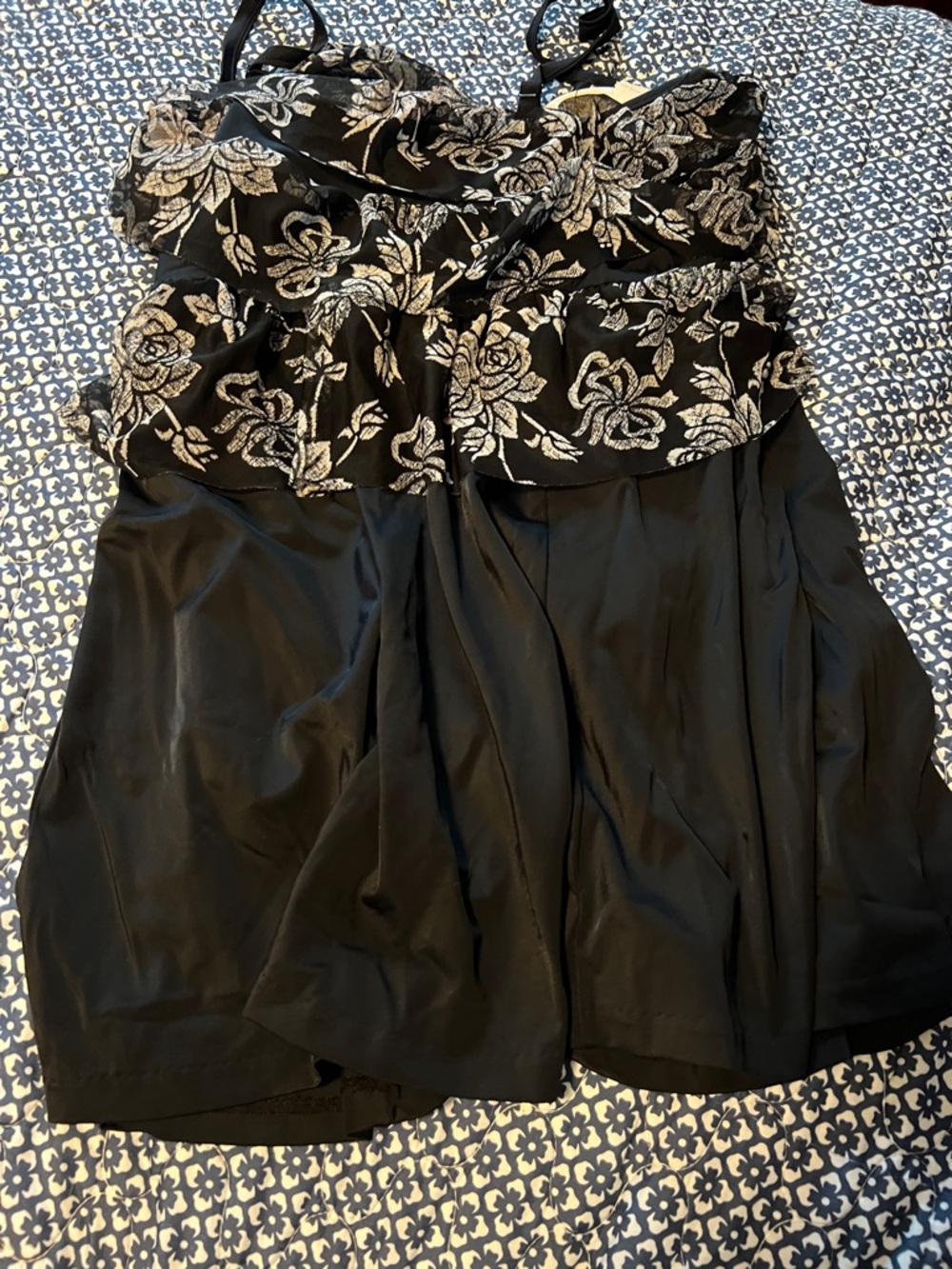 Floral Print Black One-Piece Swimdress
